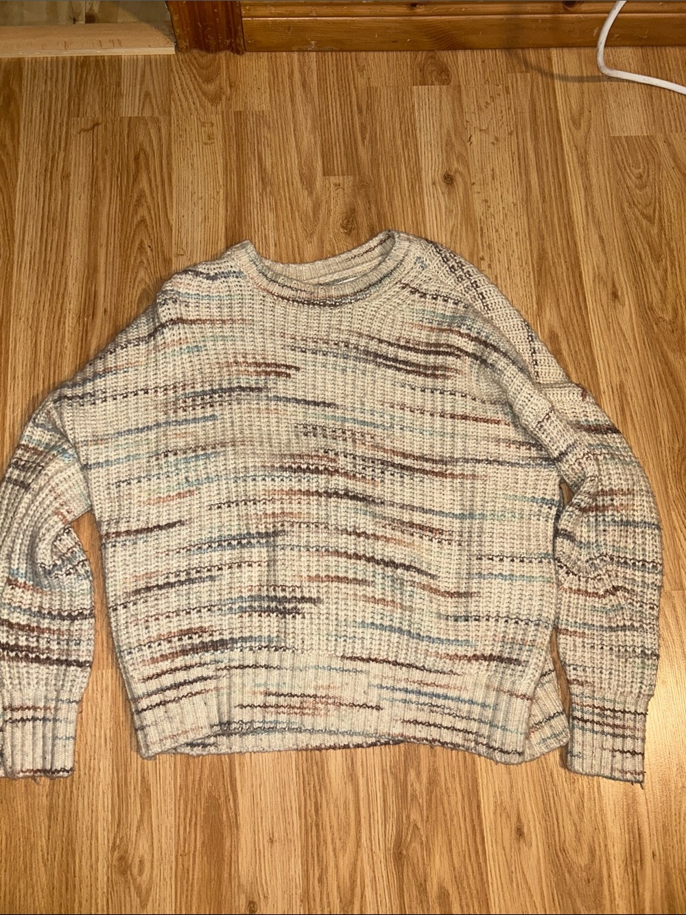 American Eagle Outfitters Cream Speckled Multicolor Knit Sweater